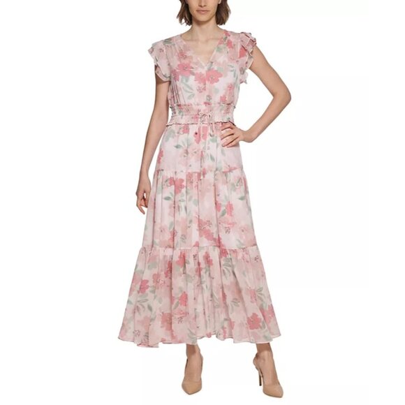 Calvin Klein Womens Floral Sheer Maxi Dress With Ruffled Sleeves Size 18W - Picture 5 of 5